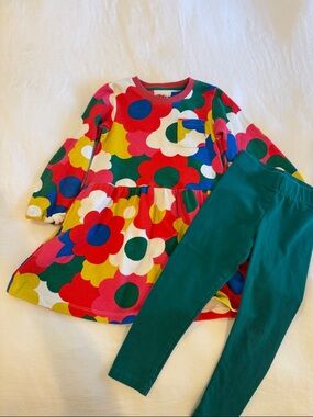 Mini Boden Multicolor Floral Dress and Green Leggings